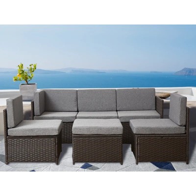 4 Pieces Wide Outdoor Rattan Sectional Sofa with Cushions - Small Patio Wicker Furniture,PE Rattan Sectional Sofa Set with,Tempered Glass Desktop