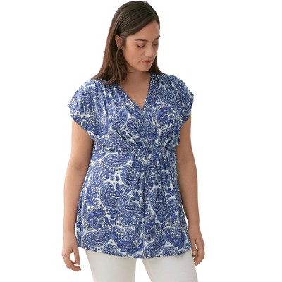 ellos Plus Size V-Neck Tunic With Gathered Bodice