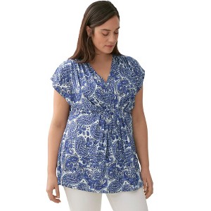 ellos Plus Size V-Neck Tunic With Gathered Bodice - 1 of 4