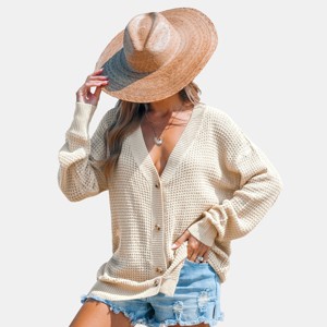 Women's Apricot Long Sleeve Front Button Cardigan - Cupshe - 1 of 4