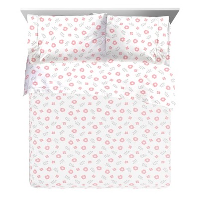 Pink Floral Organic Cotton Full Sheet Set