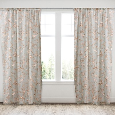 Lyon Teal Toile Lined Curtain Panel with Rod Pocket - 2pk - Levtex Home