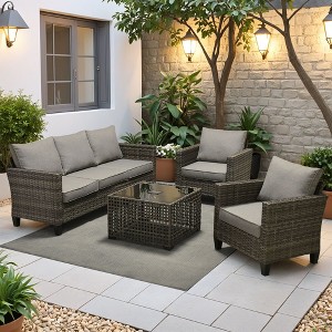 XIZZI Outdoor Sectional Sofa Set, Modular Outdoor Gray Wicker Sofa Set with Optional Solar Table, Ottomans or Fire Pit in 6 Colors, All-Weather Design - 1 of 4