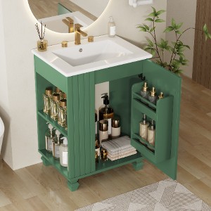 Lyngins 24"Classic Retro Freestanding Bathroom Vanity with Sink & Solid Pine Wood Frame, Multifunctional Bathroom Storage Cabinet with Soft-Close Door - 1 of 4