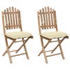 vidaXL 2X Folding Patio Lounge Garden Chairs with Cushions - Bamboo, Cream, Outdoor/Patio/Deck Seating, 19.7"x16.5"x36.2" - 2 of 4