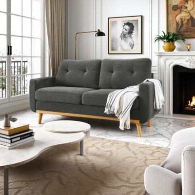 JUJABU 67.7'' Mid-Century Modern Tufted Loveseat Sofa with Wood Legs – Upholstered Fabric