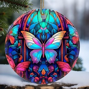 Lomsoe Butterfly Ornament, Christmas Decoration, Holiday Present Idea, Christmas Ceramic Tree Decor, Round Ceramic, Christmas Gift - 1 of 1