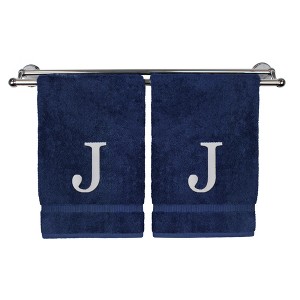 BC BARE COTTON Monogrammed Hand Towel, 100% Turkish Cotton - Set of 2 - Navy - White Block - 1 of 4