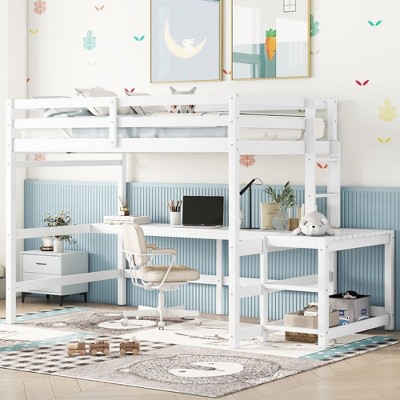 Full Loft Bed, Toddler Loft Bed With Built-in Desk, Ladder Platform, Ladder, Guardrail, Modern Full House Loft Bed For Home, Apartment, Bedroom