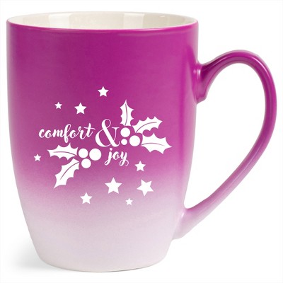 Elanze Designs Comfort & Joy Two Toned Ombre Matte Pink and White 12 ounce Ceramic Stoneware Coffee Cup Mug