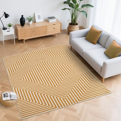 Washable Modern Striped Printed Rug Non Slip Low Pile Rug Soft Geometric Floor Cover Foldable Indoor Carpet for Living Room Bedroom Playroom Nursery