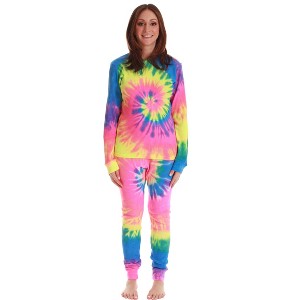 Just Love Women's Tie Dye Two Piece Thermal Pajama Set - Waffle PJ Set - 1 of 2