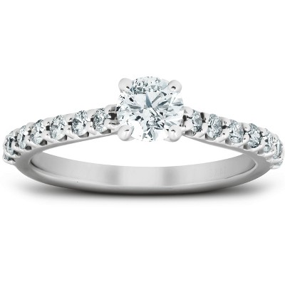 Pompeii3 1 Ct TDW Round Lab Created Diamond Classic Engagement Ring 14k White Gold