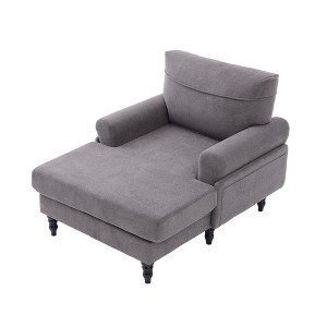 Gulches Modern Minimalist Chenille Chaise Lounge Recliner Solid Wood Legs Side Storage Pockets Machine Washable Wide Seat For Living Room Dark Gray - 1 of 4