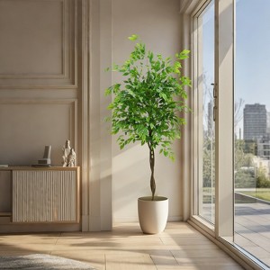 Artificial Ficus Tree,Faux Plant Fake Silk Ficus Tree, Lifelike Fake Potted Tree for Home Living Room Bedroom Office Warehouse Decor - 1 of 4