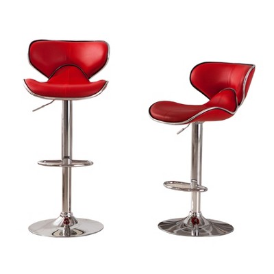 Red Faux Leather Adjustable Swivel Bar Stools with Chrome Base, Set of 2