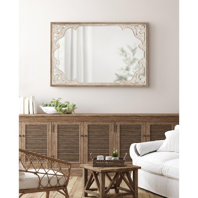 Shovali Rustic Brown 22x34 Ornate Wood-Carved Wall Mirror