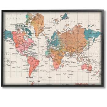 Stupell Industries Detailed Boho World Map Framed Giclee Art