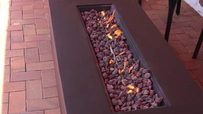 Sunnydaze 55,000 BTU Rectangular Outdoor Propane Gas Fiberglass Fire Pit Table with Lava Rocks - 56" L - Brown, 2 of 14, play video