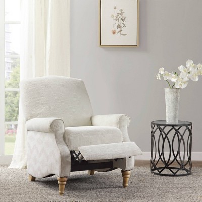 Ivory Woven Fabric Recliner with Oak Legs