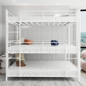 Twin Size Iron Bed Frame with Built-in Ladder and Full-length railing - 1 of 4