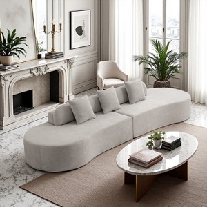 GDFStudio Xevor 130.5" Modern 4-Seater Terrycloth Upholstered Curved Sofa with 3 Pillows - 1 of 4