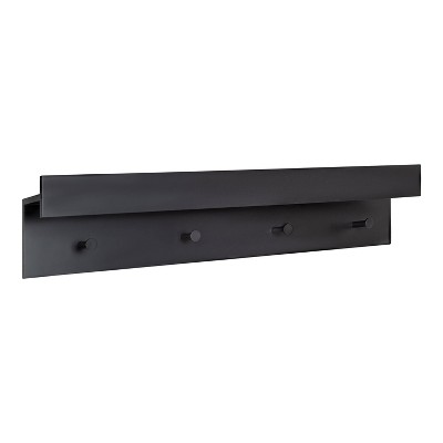 Kate and Laurel Levie Wood Wall Shelf Ledge with Knobs - 36x7.5x4.5 - Black