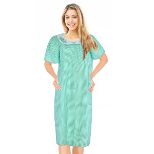 JEFFRICO House Dresses for Women with Pockets - Lightweight Breathable Short Sleeve Muumuu & Nightgowns Snap Front Housecoat Dusters - 1 of 4