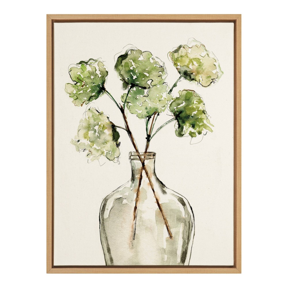 Photos - Other Decoration 18" x 24" Sylvie Greenery Vase Framed Canvas by Sara Berrenson Natural - Kate & Laurel All Things Decor