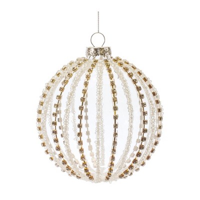 Jeweled White Glass Ball Ornaments Set of 6