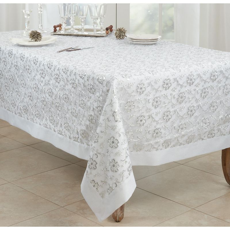 Saro Lifestyle Floral Design Embroidered Tablecloth, 4 of 6