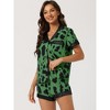 cheibear Women's Satin Short Sleeves Button Down Shirt with Shorts Pajamas Sets - 2 of 4