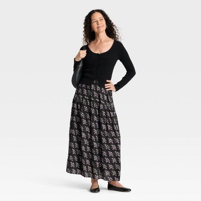 Women's Printed Maxi Skirt - Universal Thread' Black - image 3