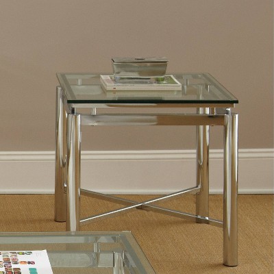 Nova Square Chrome X-Base End Table with Tempered Glass Top