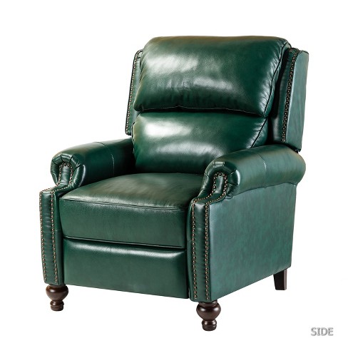 Dark green store leather recliner