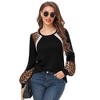 Women's Long Sleeve Leopard Print Tunic Tops Casual Color Block Blouse Loose T Shirt - 4 of 4