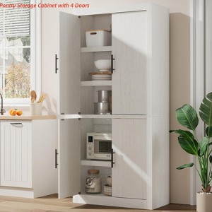 71" Tall Kitchen Large Pantry Cabinet, Farmhouse Kitchen Pantry Storage Cabinet w/ 4 Doors & Adjustable Shelves, Freestanding Wood Large Food Cupboard - 1 of 4