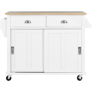Tramull Kitchen Cart with Drop-Leaf & Sliding Barn Door, 4-Wheel Mobile Island, 2 Drawers & Adjustable Shelf - 1 of 4