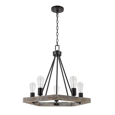 21" 5-Light Faux Wood Chandelier Black (Includes Light Bulbs) - Cresswell Lighting