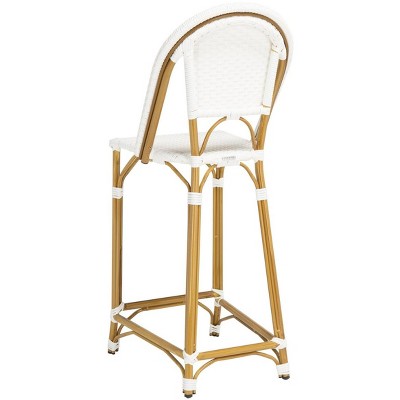 White Woven Metal and Wood Outdoor Bistro Chair