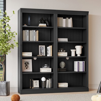TIRAMISUBEST 83" Modern Wood Bookcase Suite with LED Light Strip,5-Tier Adjustable Shelves Storage Organizer