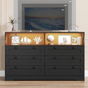 Zstar Modern Wide 6 Drawers Dressers with Power Outlet and Led Lights for Living Room, Hallway - 1 of 4