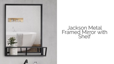 Jackson 22x29 Black Metal Mirror with Wood Shelf