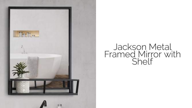 20&#34; x 20&#34; Jackson Wood Windowpane Mirror with Metal Shelf White - Kate and Laurel, 2 of 8, play video