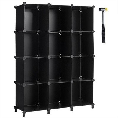 Costway 12 Cube Storage Organizer Plastic Organizer Units w/ Steel Frame Black