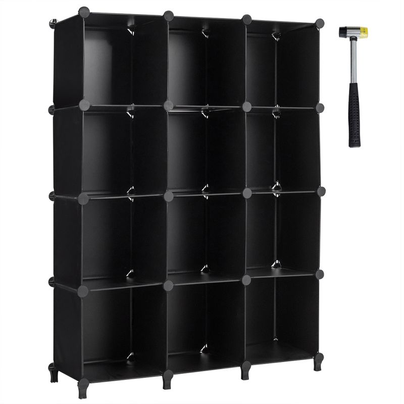 Costway 12 Cube Storage Organizer Plastic Organizer Units w/ Steel Frame Black, 1 of 11
