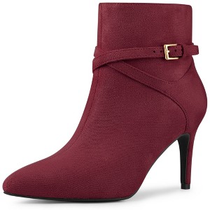 Allegra K Women's Pointy Toe Buckle Cross Straps Stiletto Heel Ankle Boots - 1 of 4