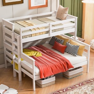 ModernLuxe Twin XL over Queen Wood Bunk Bed with Ladder, Detachable Design, Gray/White - 1 of 4