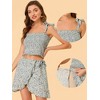 Allegra K Women's Summer Floral Print Smocked Top Mini Skirt Outfit Set 2 Pieces - 2 of 4