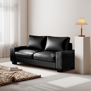 Elegant Faux Leather Sofa with Side Pockets and Comfortable Cushions - 1 of 4